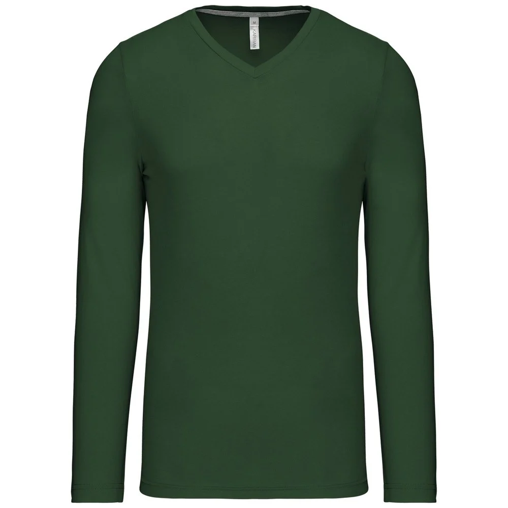 Kariban K358 T-shirt V-hals Lange Mouwen Heren – Bosgroen
