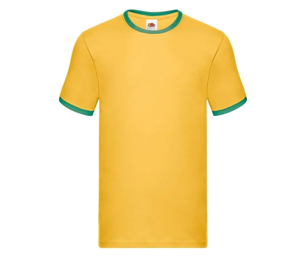 Fruit of the Loom SC245 Ringer T-shirt – Sunflower/ Kelly Green