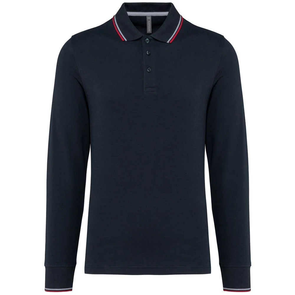 Kariban K280 Polo Lange Mouwen Heren – Marine / Rood / Wit
