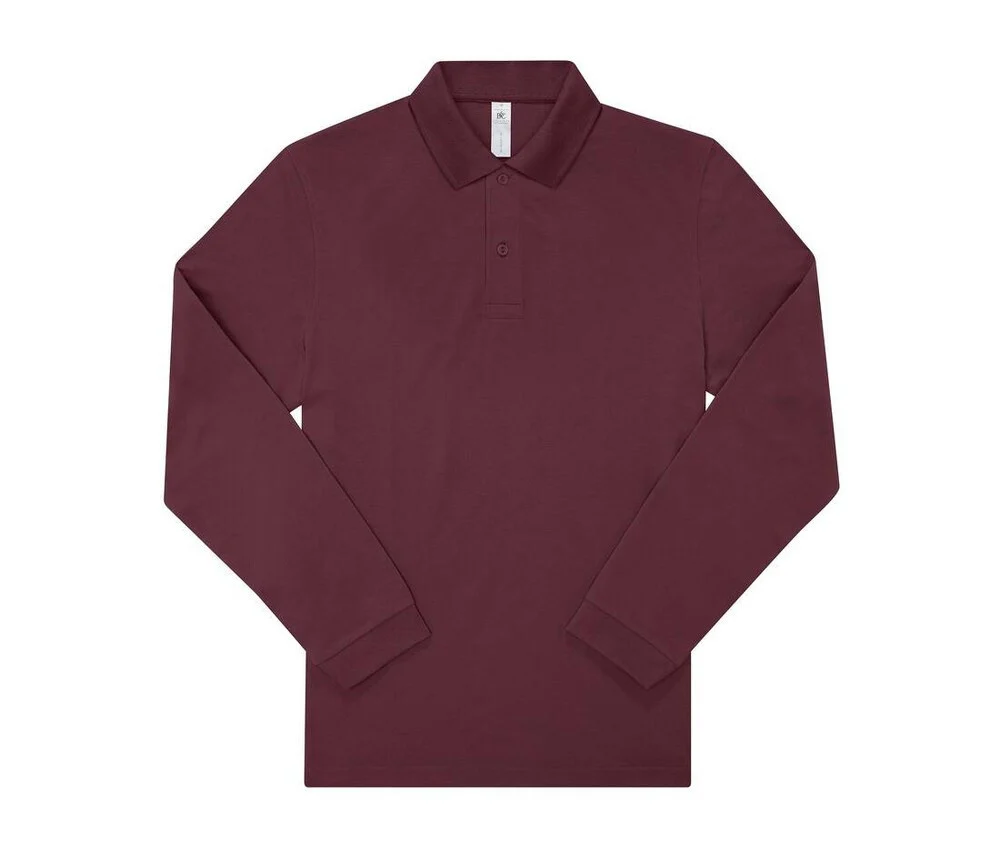B&C BCU425 Fijne Piqué Polo Lange Mouwen – Burgundy