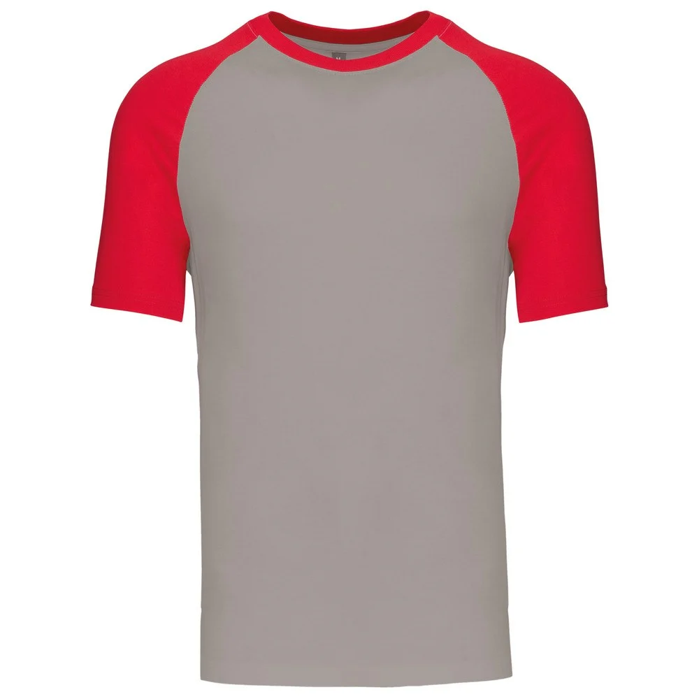 Kariban K330 Tweekleurig T-shirt Heren – Lichtgrijs/Rood