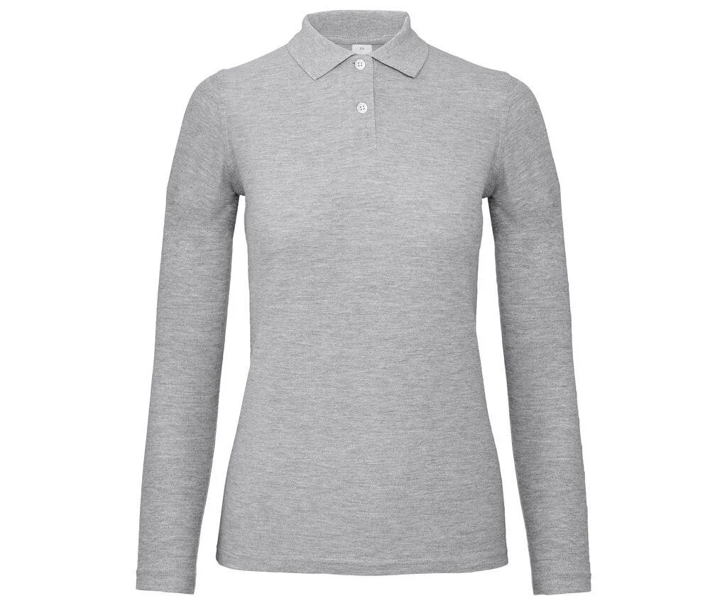 B&C ID1LW ID.001 Polo Lange Mouwen Dames – Heather Grey