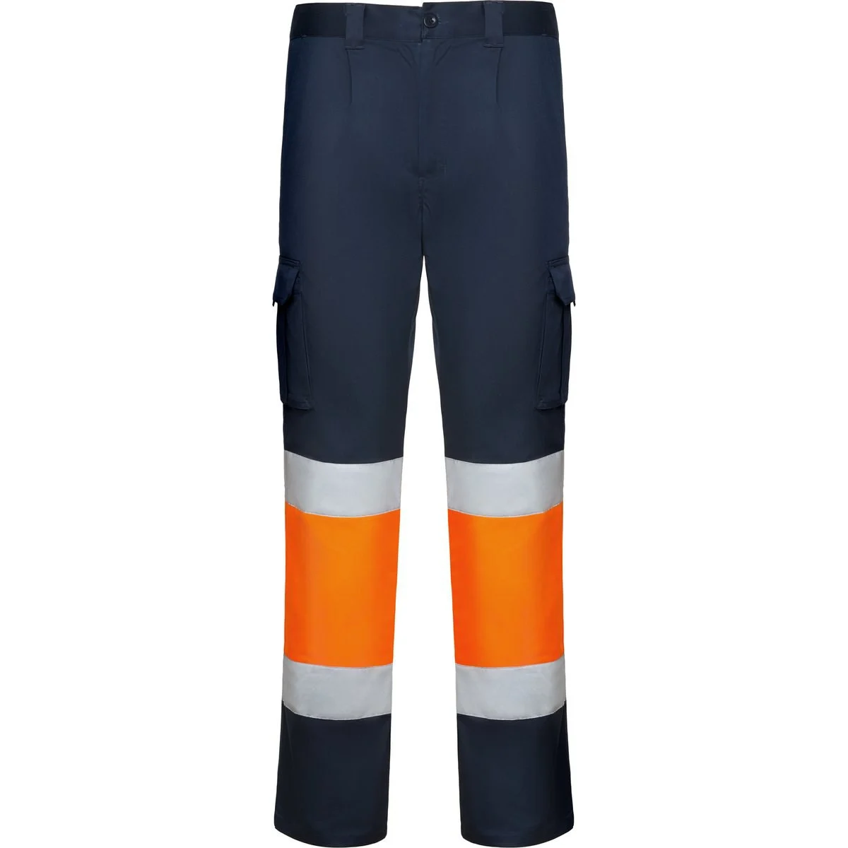 Roly HV9312 Daily Tweekleurige Multi-pocket Stretch Werkbroek Hoge Zichtbaarheid – NAVY BLAUW/FLUOR ORANJE