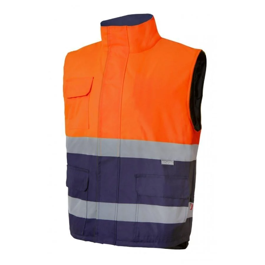 Velilla V35902 Tweekleurige Gewatteerde Bodywarmer Hoge Zichtbaarheid – Fluo Orange / Navy