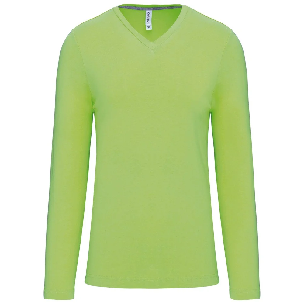 Kariban K358 T-shirt V-hals Lange Mouwen Heren – Limoengroen