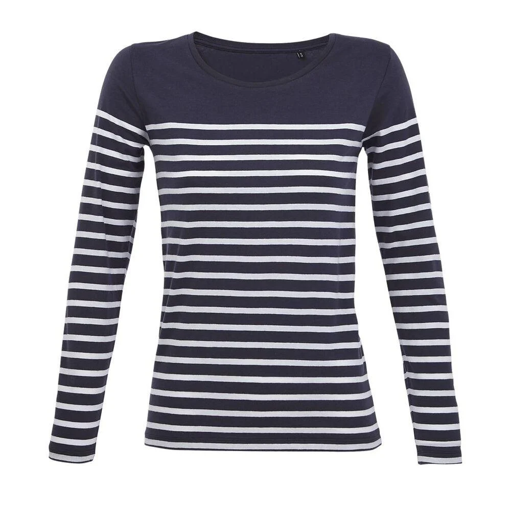 SOL'S 03100 Matelot Gestreept T-shirt Lange Mouwen Dames – Franse marine / Wit