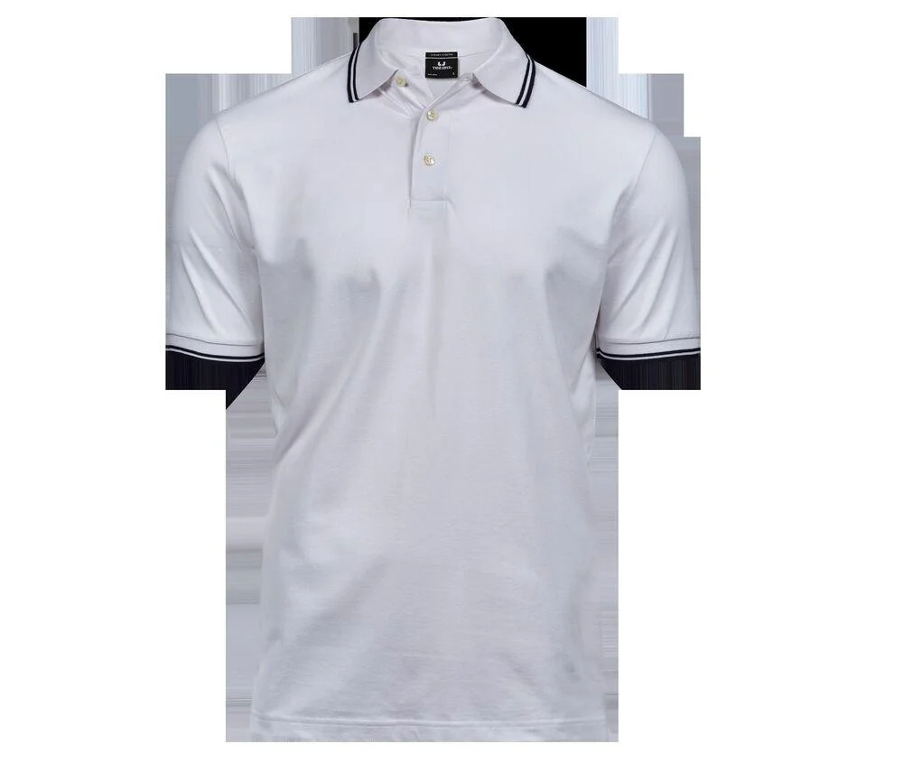 Tee Jays TJ1407 Luxury Stretch Polo met Streepjes Heren – White / Navy