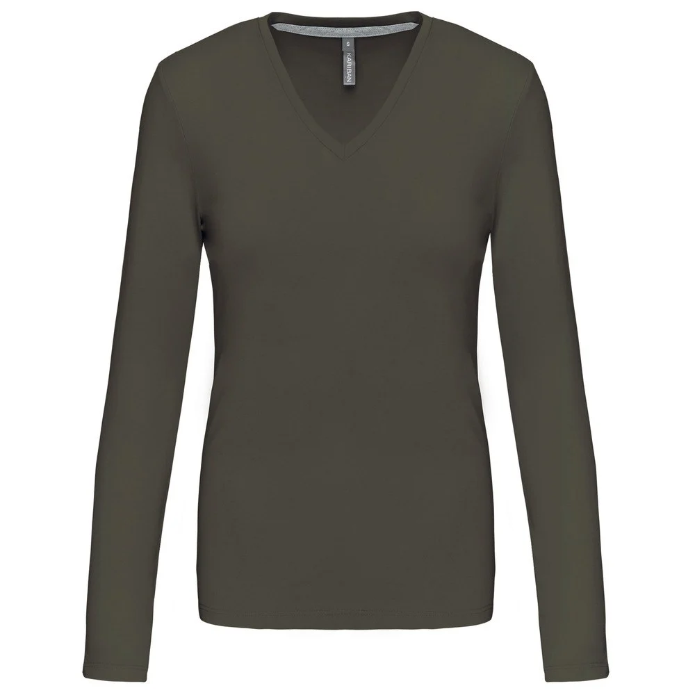 Kariban K382 T-shirt V-hals Lange Mouwen Dames – Donker kaki