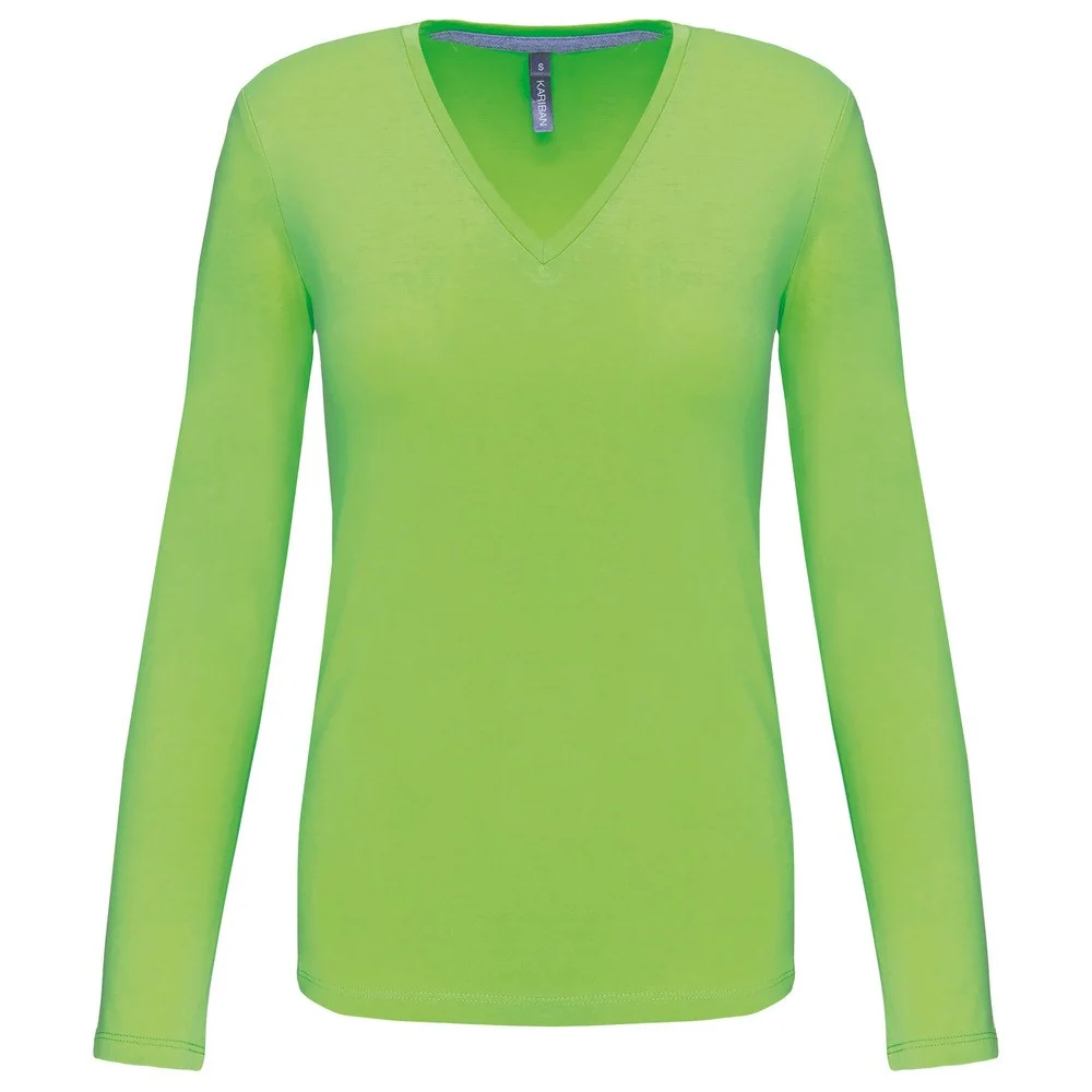 Kariban K382 T-shirt V-hals Lange Mouwen Dames – Limoengroen