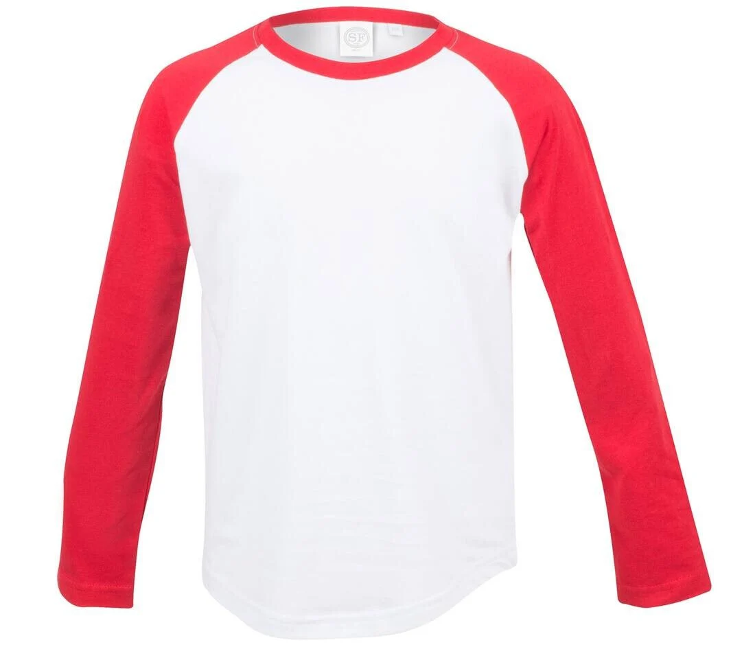 Skinnifit SM271 T-shirt Lange Mouwen Kinderen – Wit/ Rood