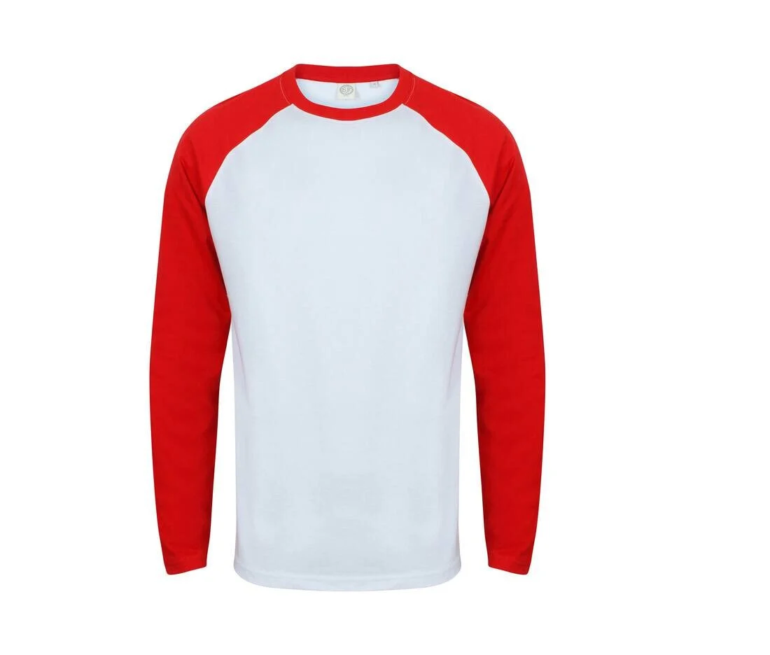 SF Men SF271 T-shirt Lange Mouwen – Wit/Rood