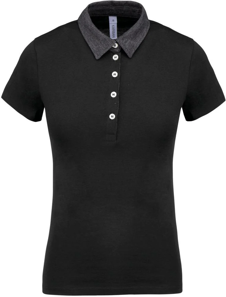 Kariban K261 Tweekleurig Polo Dames – Zwart/Donkergrijs Heather