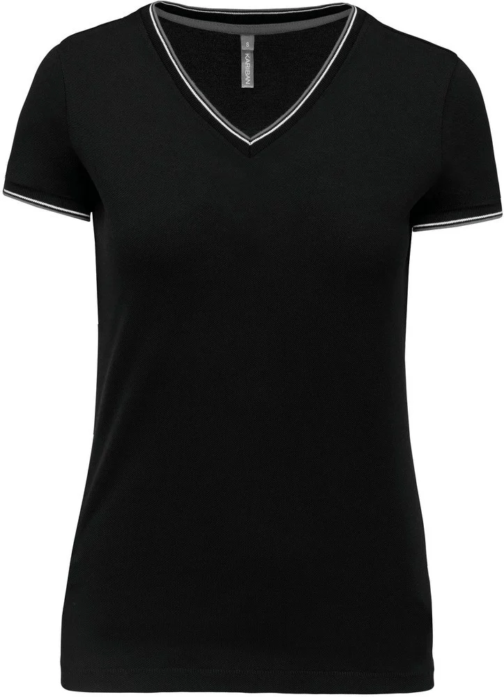 Kariban K394 T-shirt V-hals Dames – Zwart/ Lichtgrijs/Wit
