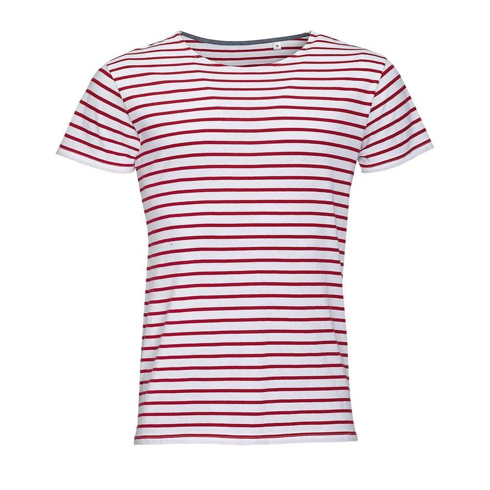 SOL'S 01398 Miles Gestreept T-shirt Heren – Wit/Rood