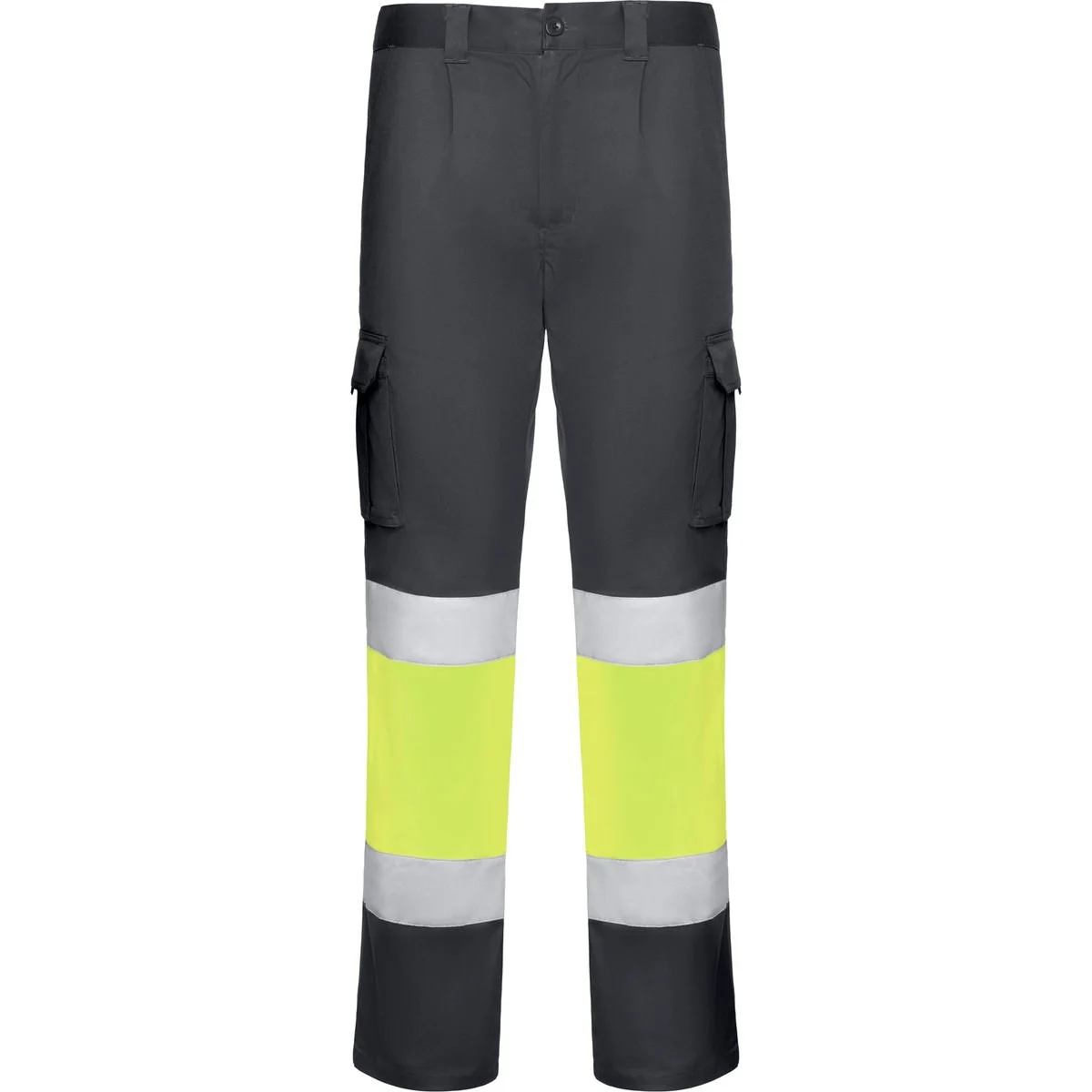 Roly HV9312 Daily Tweekleurige Multi-pocket Stretch Werkbroek Hoge Zichtbaarheid – LOOD/FLUOR GEEL