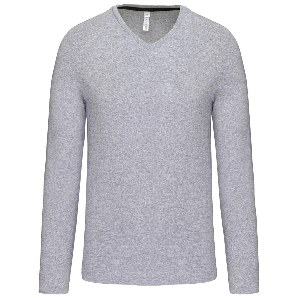 Kariban K358 T-shirt V-hals Lange Mouwen Heren – Oxford grijs