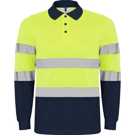 Roly HV9306 Polaris Poloshirt Lange Mouwen Hoge Zichtbaarheid – MARINO/AMARILLO FLUOR