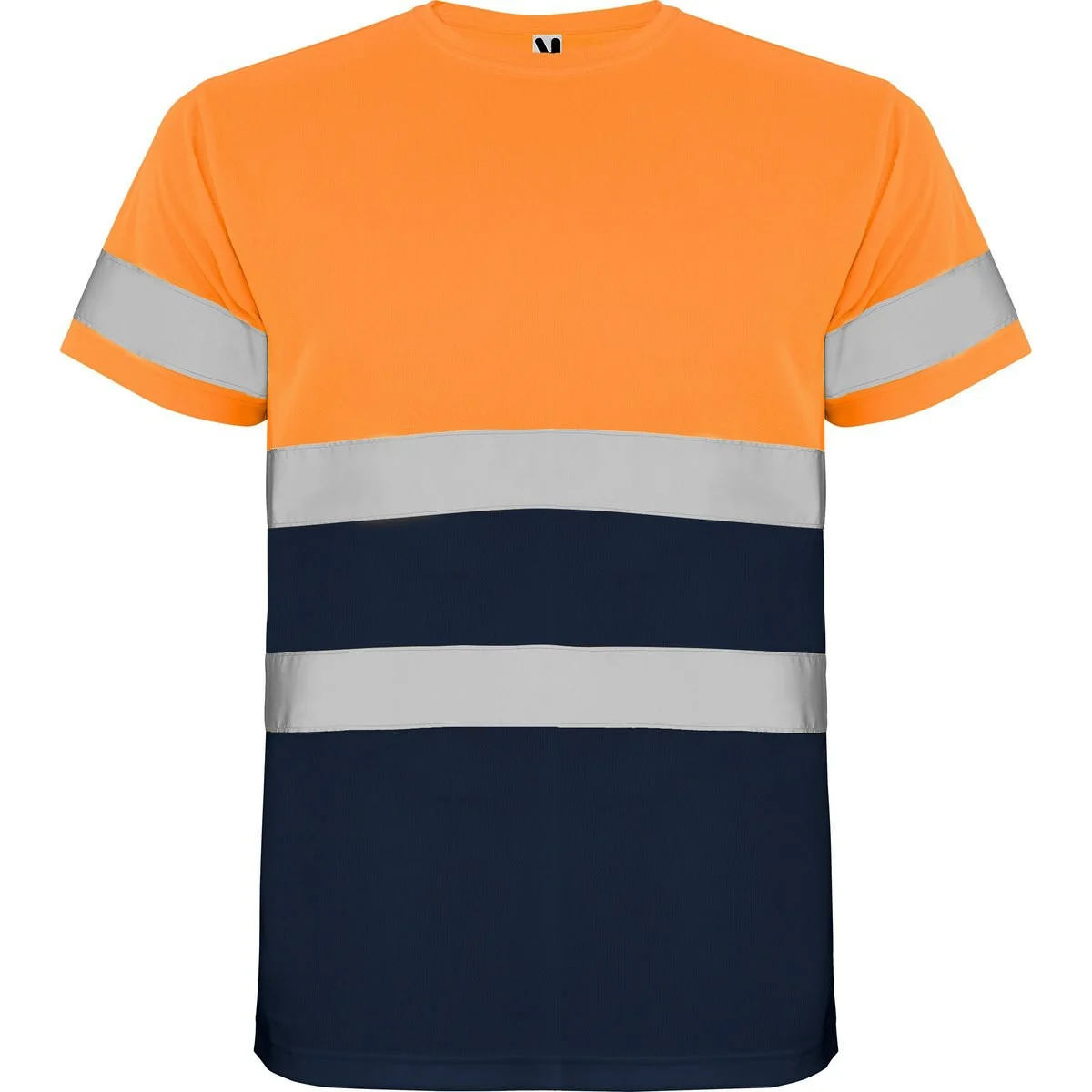 Roly HV9310 Delta T-shirt Hoge Zichtbaarheid – NAVY BLAUW/FLUOR ORANJE