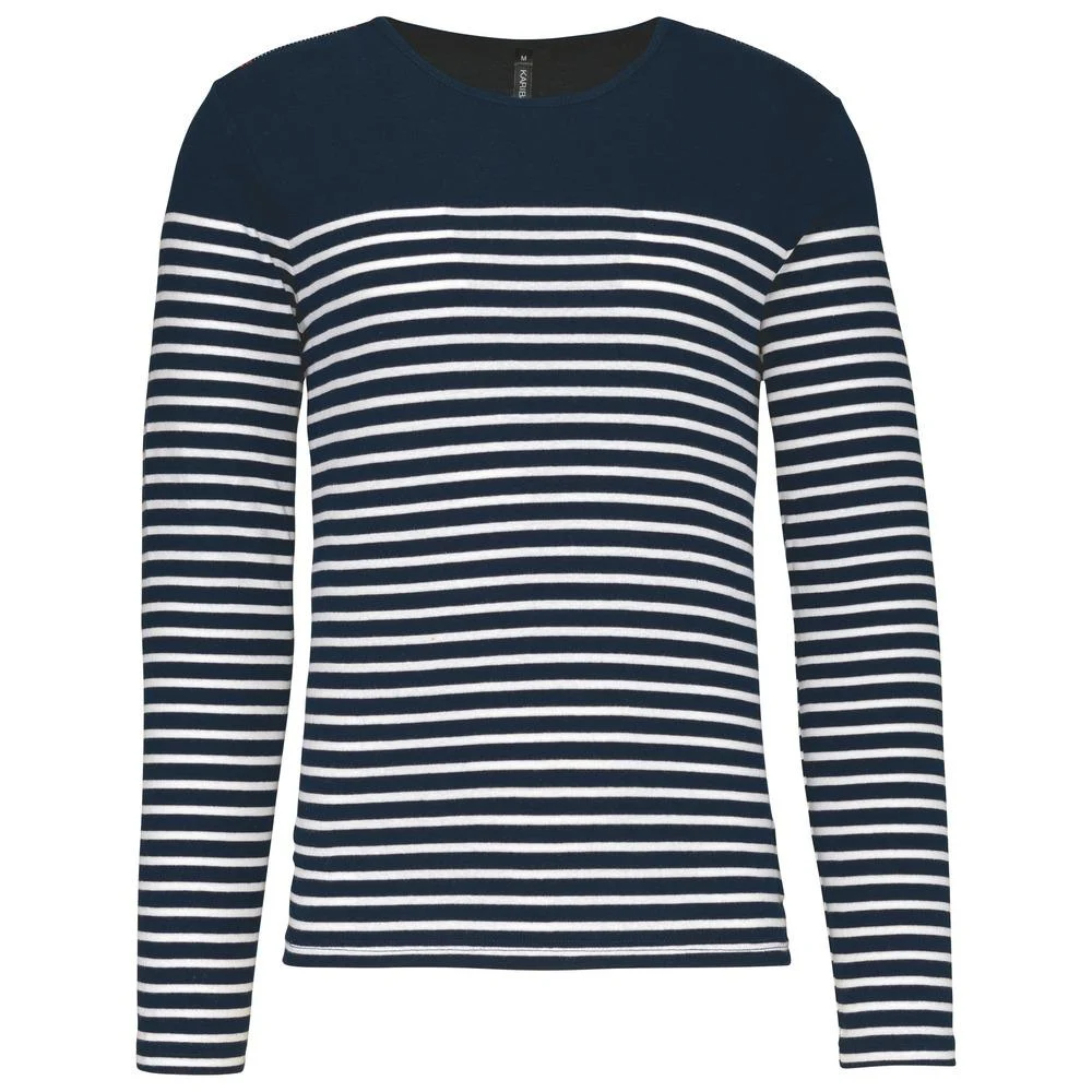 Kariban K366 Gestreept T-shirt Lange Mouwen Heren – Marine / Witte Strepen