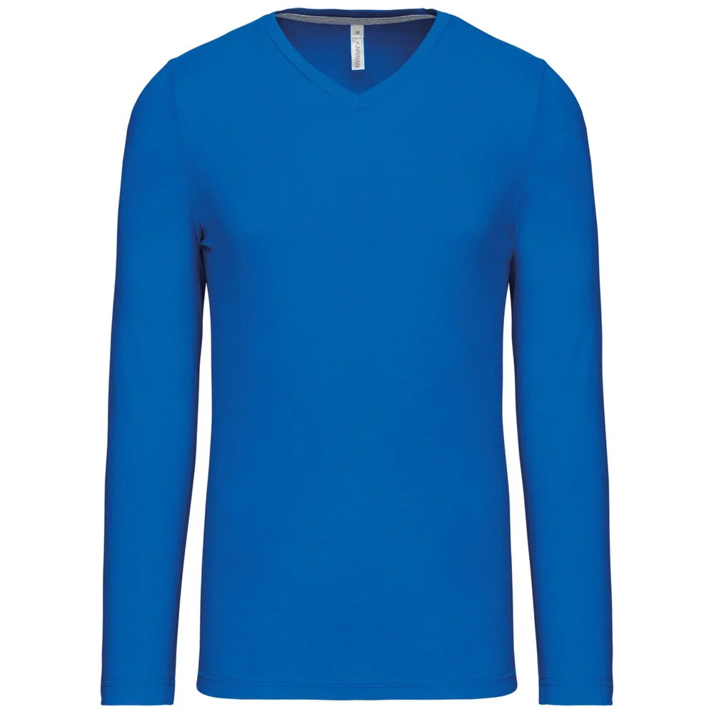 Kariban K358 T-shirt V-hals Lange Mouwen Heren – Licht koningsblauw