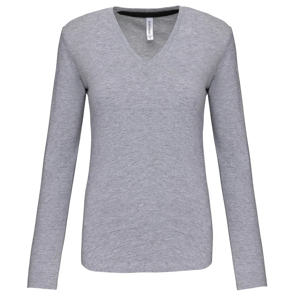 Kariban K382 T-shirt V-hals Lange Mouwen Dames – Oxford grijs