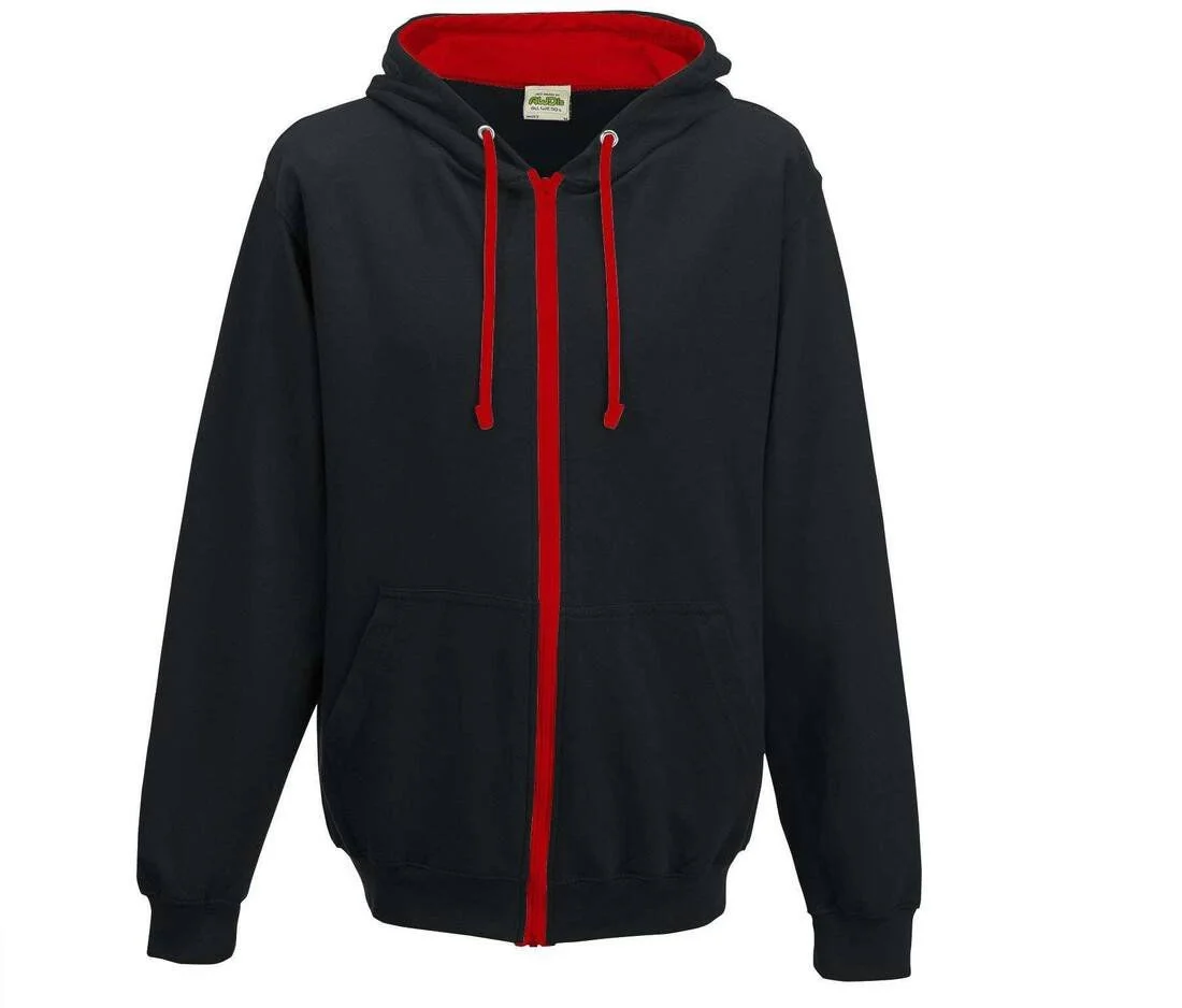 AWDIS JH053 Varsity Zoodie – Jet Black/Fire Red