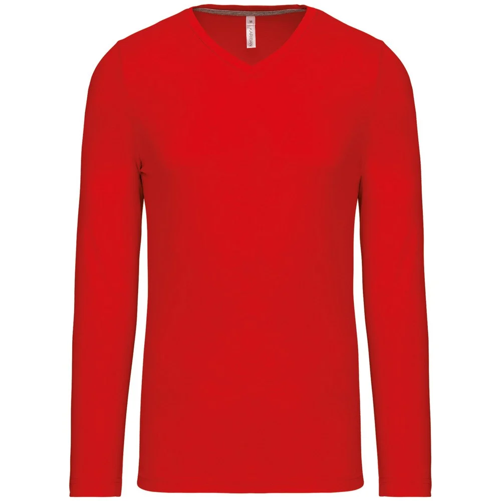 Kariban K358 T-shirt V-hals Lange Mouwen Heren – Rood