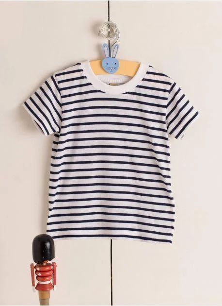 Larkwood LW027 Gestreept Kinder T-shirt – White/Navy