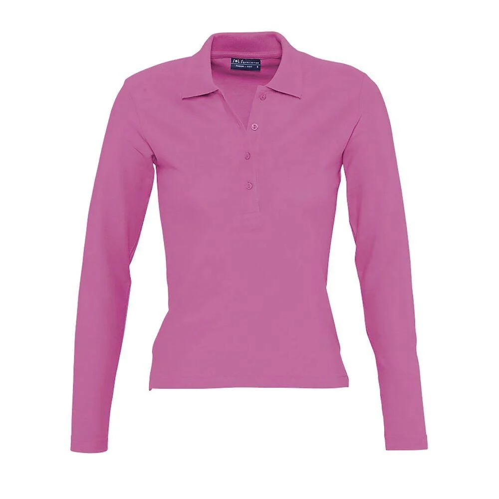 SOL'S 11317 Podium Polo Lange Mouwen Dames – Flash Roze