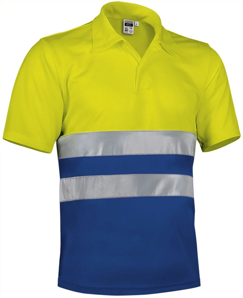 Valento POVABUI Build Hi-Vis Polo – fluo yellow-bluish blue