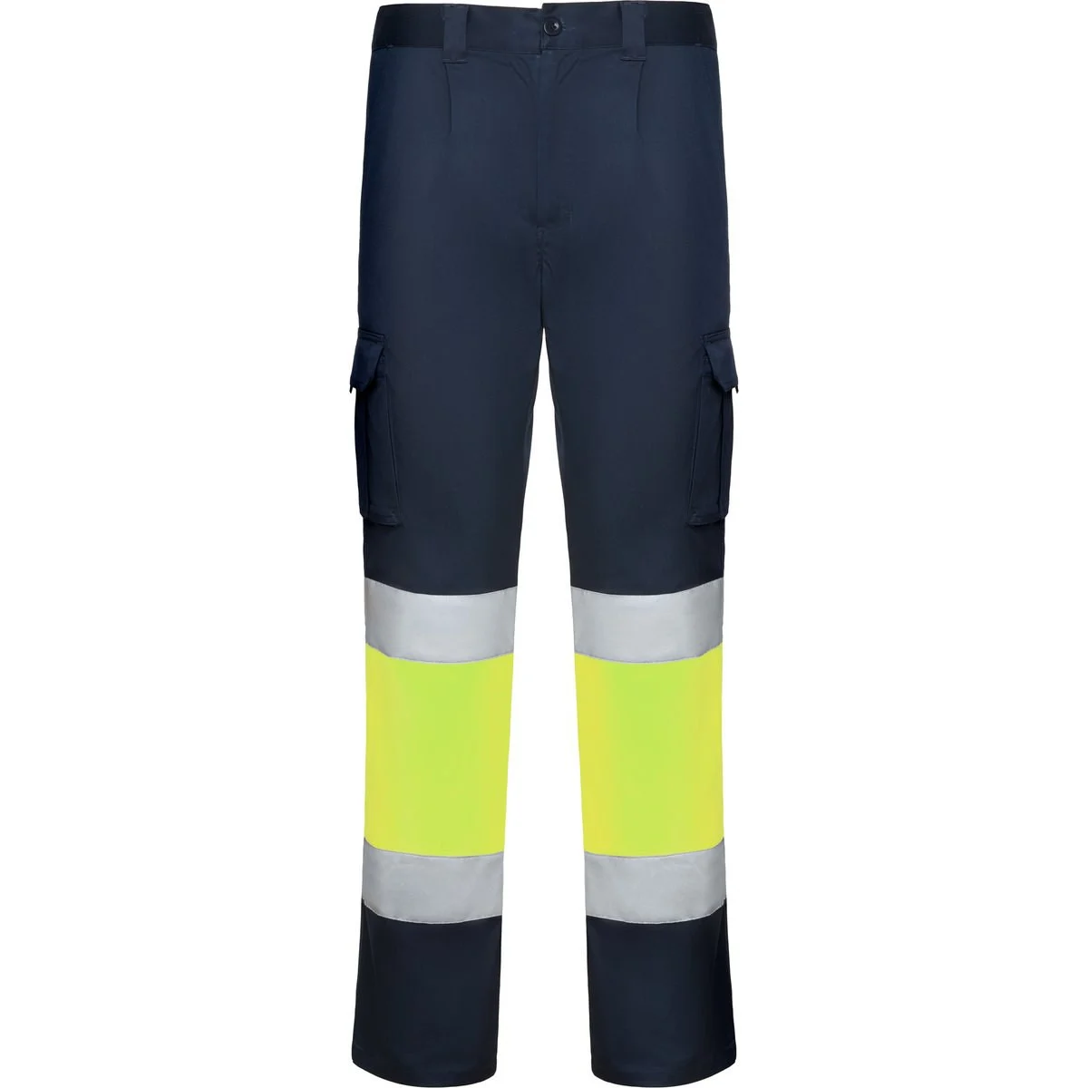 Roly HV9312 Daily Tweekleurige Multi-pocket Stretch Werkbroek Hoge Zichtbaarheid – MARINO/AMARILLO FLUOR
