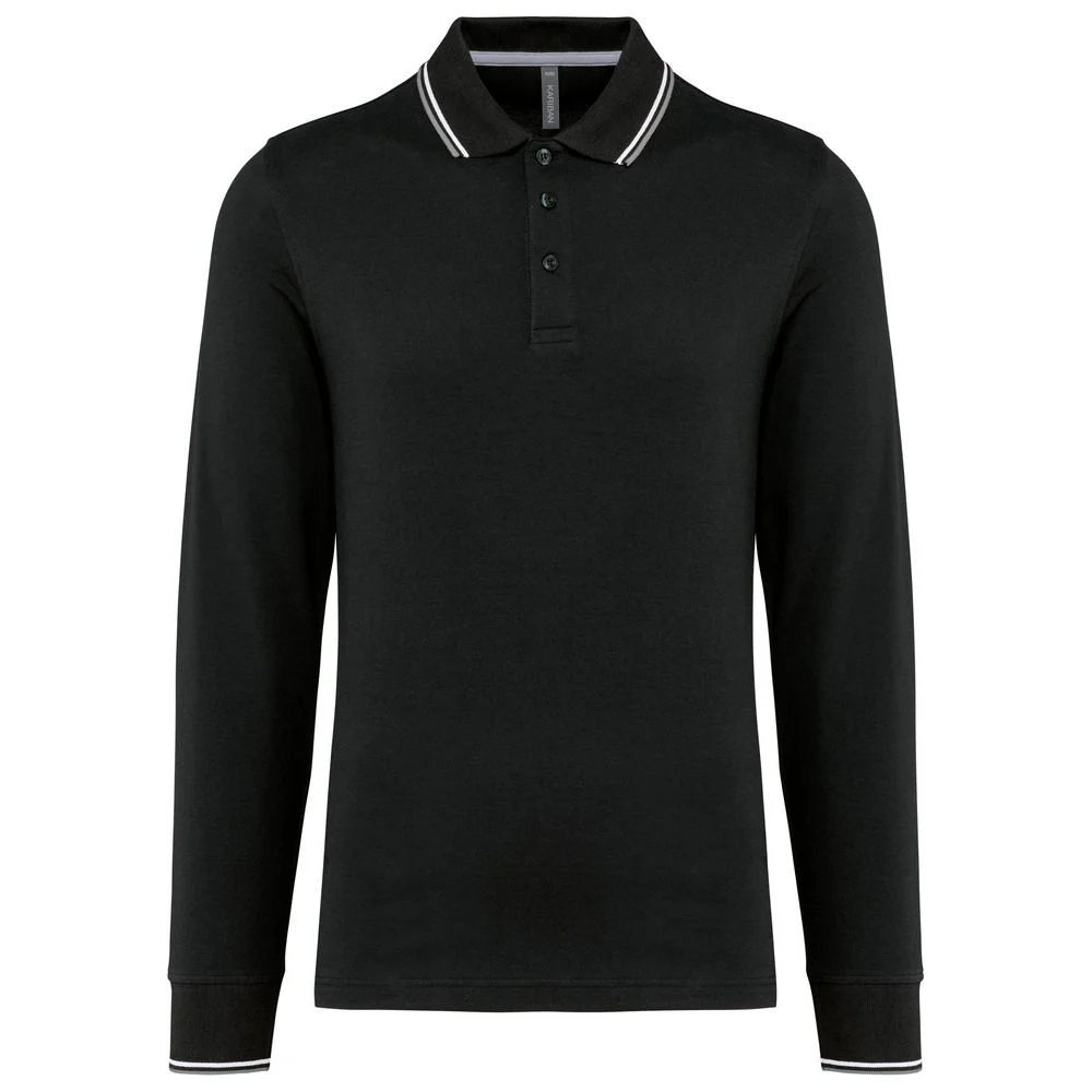 Kariban K280 Polo Lange Mouwen Heren – Zwart/ Lichtgrijs/Wit