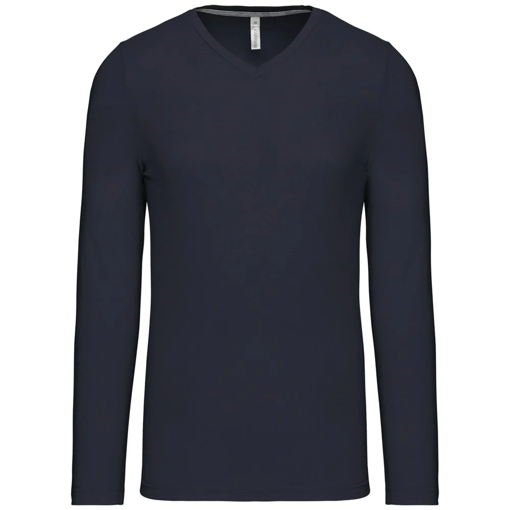 Kariban K358 T-shirt V-hals Lange Mouwen Heren – Marine/Navy