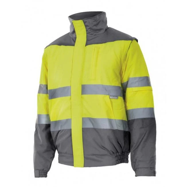 Velilla VL161 Tweekleurige Gewatteerde Jas Hoge Zichtbaarheid – Fluo Yellow / Grey