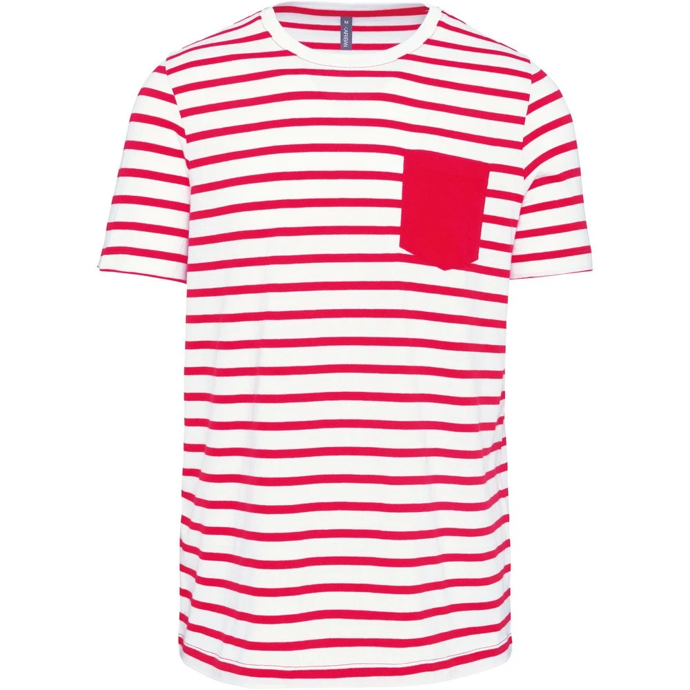Kariban K378 Gestreept T-shirt – Gestreept Wit / Rood