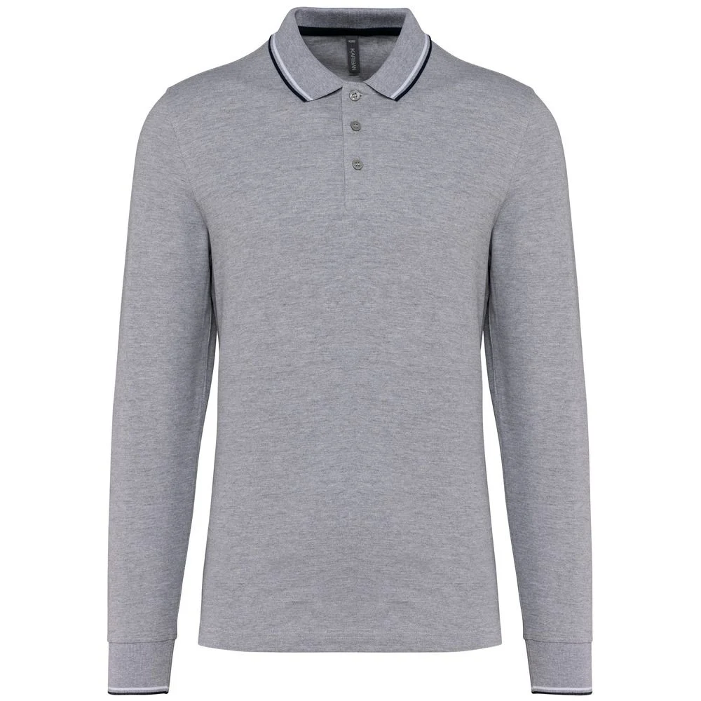 Kariban K280 Polo Lange Mouwen Heren – Oxford grijs / marine / wit