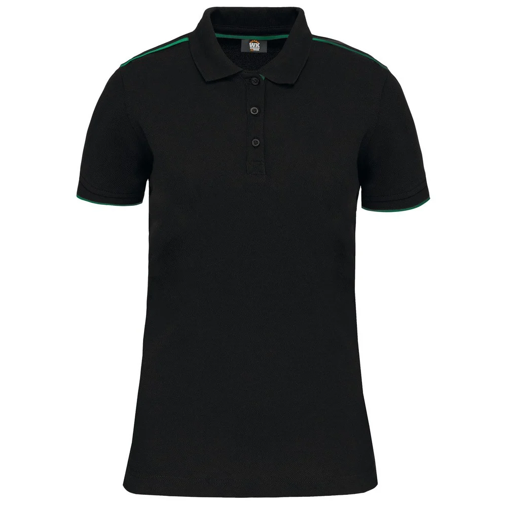 WK. Designed To Work WK271 DayToDay Tweekleurig Polo Dames – Zwart/ Kelly groen