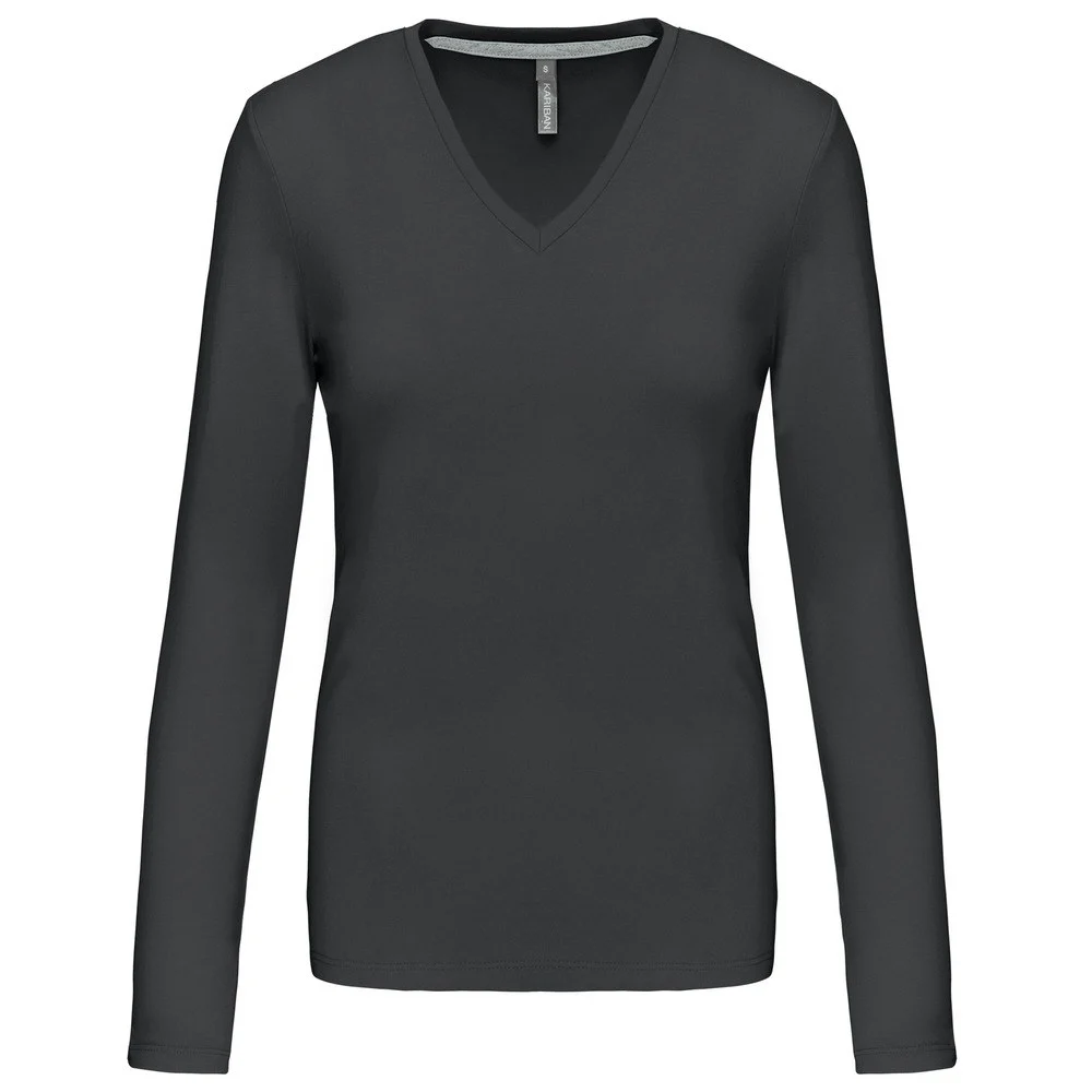 Kariban K382 T-shirt V-hals Lange Mouwen Dames – Donkergrijs