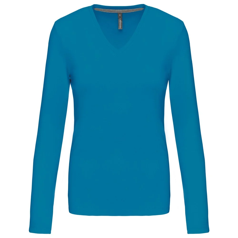 Kariban K382 T-shirt V-hals Lange Mouwen Dames – Tropisch Blauw