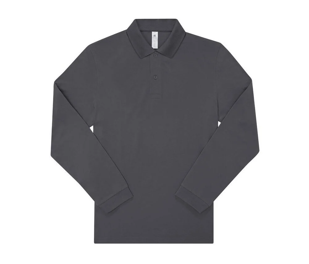 B&C BCU425 Fijne Piqué Polo Lange Mouwen – Dark Grey
