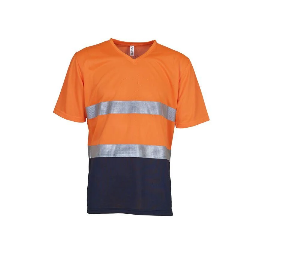 Yoko YK910 T-shirt V-hals Hoge Zichtbaarheid – Hi Vis Orange/Navy
