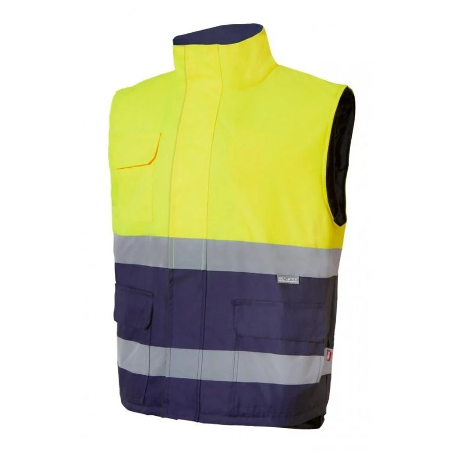 Velilla V35902 Tweekleurige Gewatteerde Bodywarmer Hoge Zichtbaarheid – Fluo Yellow / Navy