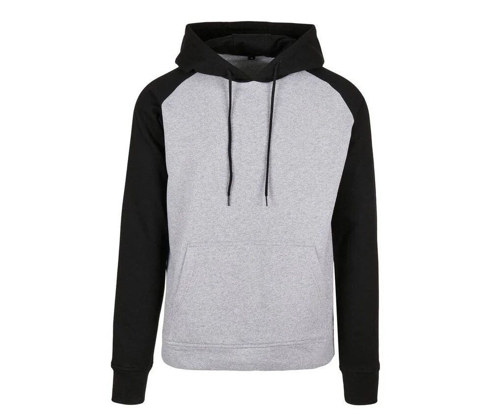 Build Your Brand BYB005 Basic Raglan Hoodie – Heather Grey/Black