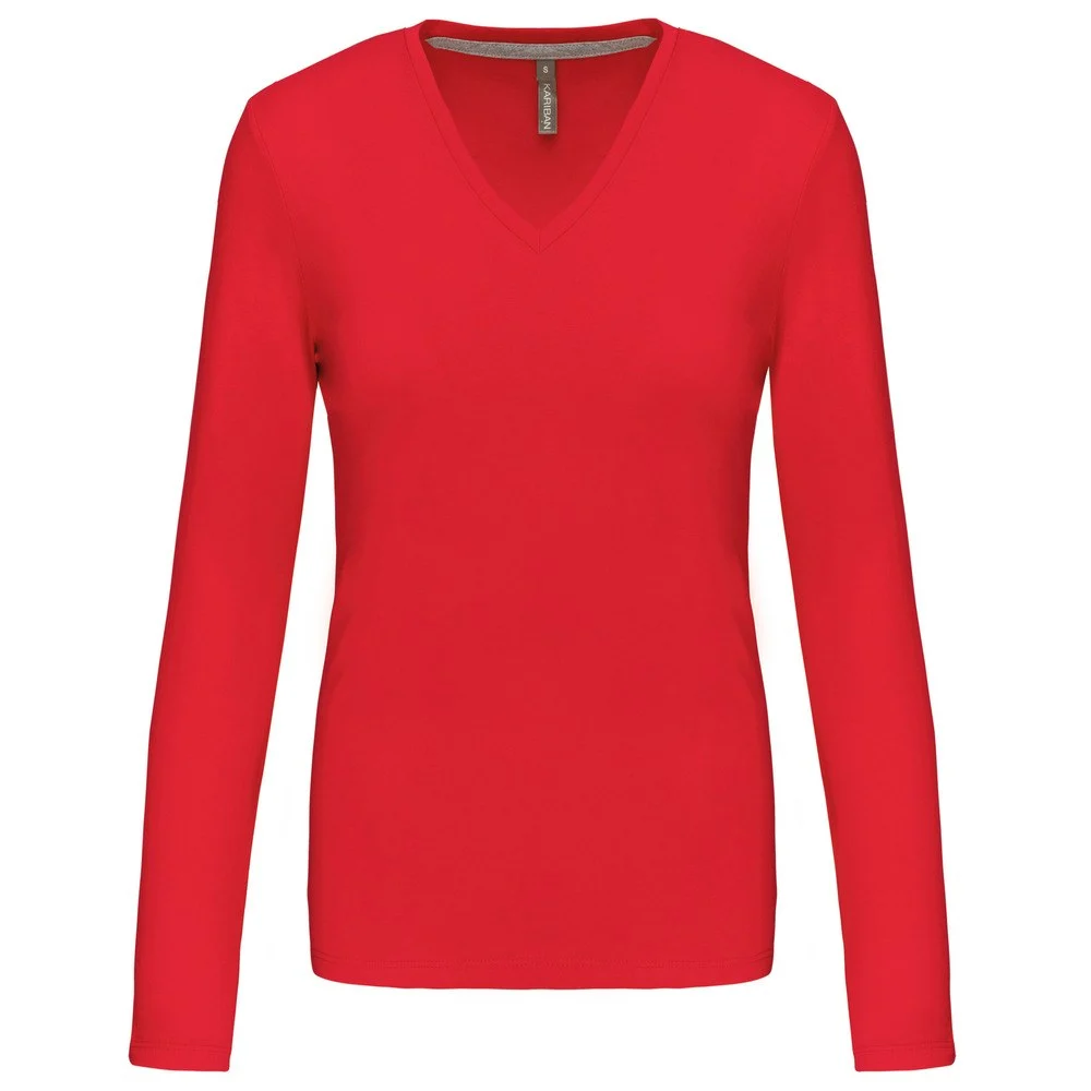 Kariban K382 T-shirt V-hals Lange Mouwen Dames – Rood