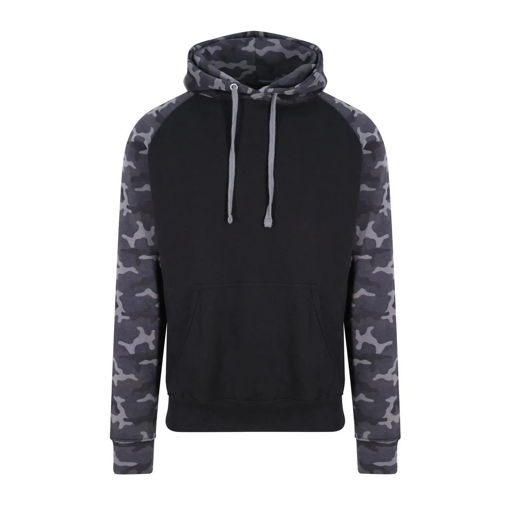 AWDIS JH009 Baseball Hoodie – Solid Black / Black Camo