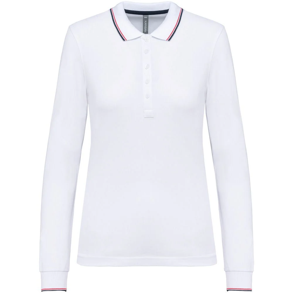 Kariban K281 Polo Lange Mouwen Dames – Wit / Navy / Rood