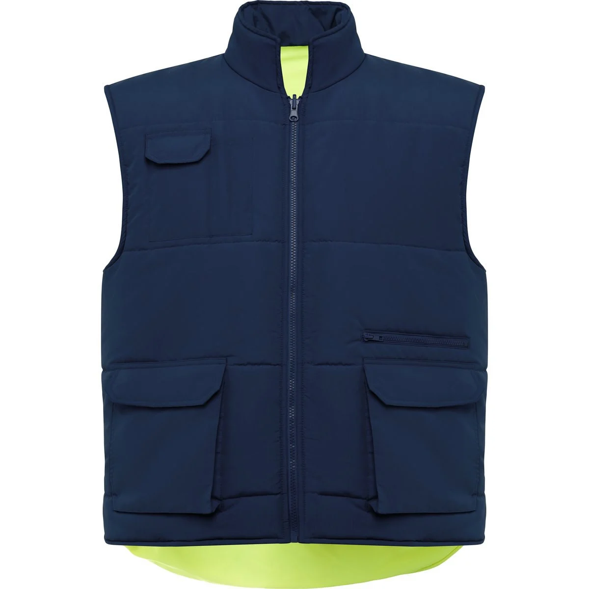 Roly HV9313 Persei Omkeerbare Gewatteerde Bodywarmer Hoge Zichtbaarheid – MARINO/AMARILLO FLUOR