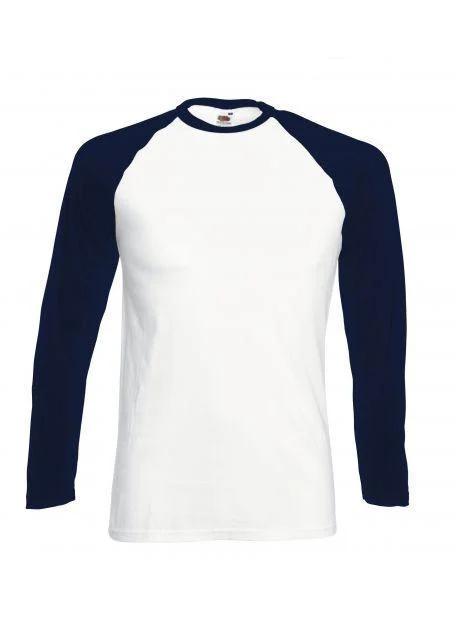 Fruit of the Loom SC238 Baseball T-shirt Lange Mouwen – White/Deep navy