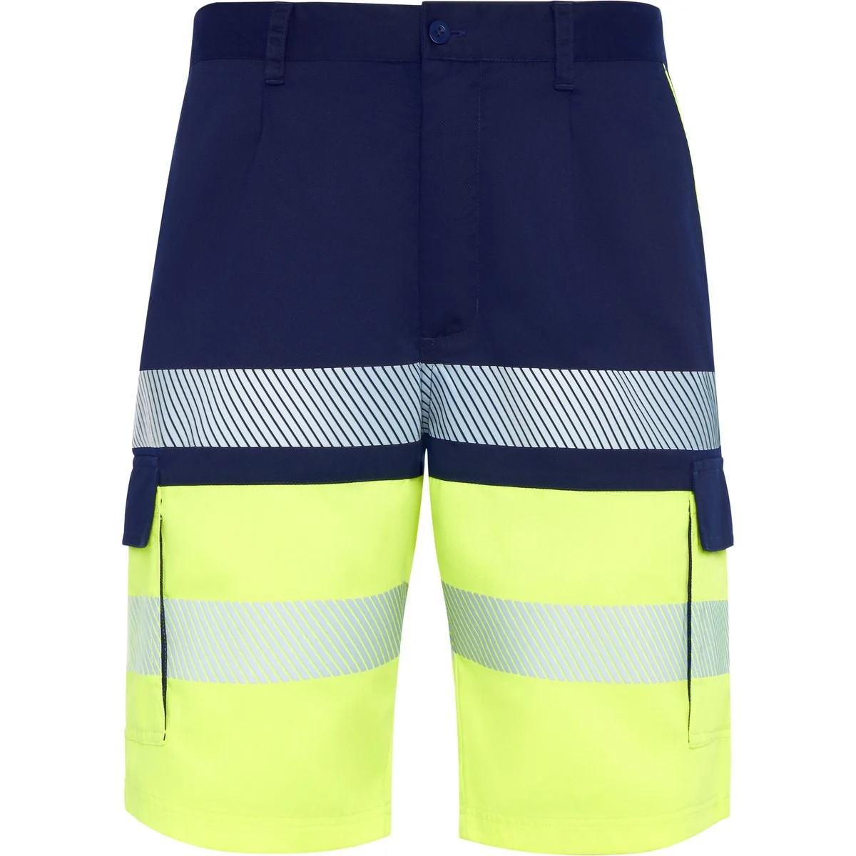 Roly HV9328 Lada Tweekleurige Multi-pocket Werkshort Hoge Zichtbaarheid – MARINO/AMARILLO FLUOR