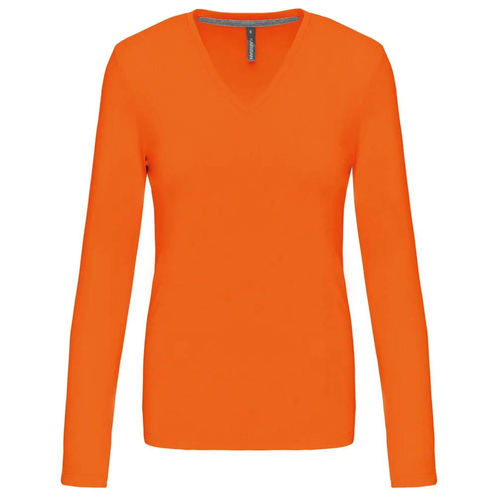 Kariban K382 T-shirt V-hals Lange Mouwen Dames – Oranje